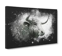 Stone Statue of a Bull Paint Splash Canvas Print | Gallery Wrapped 30mm Frame Wall Art | 30x20 inches | Ready to Hang | Modern Animals Picture | Living Room Bedroom Lounge Office