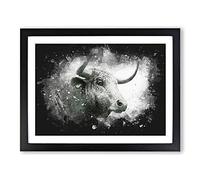 Stone Statue Of A Bull Paint Splash Modern Art Framed Wall Art Print, Ready to Hang Picture for Living Room Bedroom Home Office Décor, Black A2 (64 x 46 cm)
