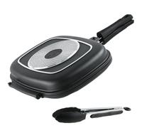 Stone&Stone Professional Double Grill Pan 32 x 25 cm | German Greblon Super Non-Stick | Induction & Gas | 2 Separable Grill Pans | Airtight Closure + Tongs (Grill Oven - 32 cm)