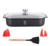 Stone&Stone Rectangular Oven Tray 34x8 cm - Professional Non-Stick Lasagne & Roasting Pan | Aluminium & Steel | Gas, Induction & Oven Safe | Includes Lid, Silicone Spatula & Heat-Resistant Mitts