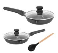 Stone&Stone Set of 2 Frying Pans 20 cm 24 cm Extremely Non-Stick | Gas Induction | Aluminium and Steel Professional Frying Pan with German Coating + 2 Lids 1 Spoon | PFAS Free