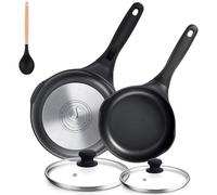 Stone&Stone Set of 2 Non-Stick Frying Pans 24 cm and 28 cm Greblon Ceramic Coating German Super Non-Stick, Aluminium and Steel for Induction and Gas Free of PFAS, PTFE PFOA + 2 Lids and 2 Spoons