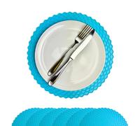 Stone & Thyme Blue Silicone Placemats Set of 6 - 29 x 29cm. Waterproof & Non-Slip Dining Table Mats, Heat Resistant, Easy-Clean Reusable Food-Grade Silicone Placemats for Family Meals.