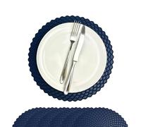 Stone & Thyme Dark Blue Silicone Placemats Set of 6 - 29 x 29cm. Waterproof & Non-Slip Dining Table Mats, Heat Resistant, Easy-Clean Reusable Food-Grade Silicone Placemats for Family Meals.
