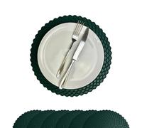 Stone & Thyme Dark Green Silicone Placemats Set of 6 - 29 x 29cm. Waterproof & Non-Slip Dining Table Mats, Heat Resistant, Easy-Clean Reusable Food-Grade Silicone Placemats for Family Meals.