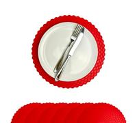Stone & Thyme Red Silicone Placemats Set of 6 - 29 x 29cm. Waterproof & Non-Slip Dining Table Mats, Heat Resistant, Easy-Clean Reusable Food-Grade Silicone Placemats for Family Meals.