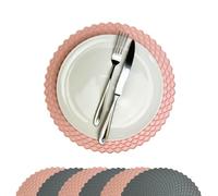 Stone & Thyme Rose Pink & Grey Silicone Placemats Set of 6 - 29 x 29cm. Waterproof & Non-Slip Dining Table Mats, Heat Resistant, Easy-Clean Reusable Food-Grade Silicone Placemats for Family Meals.