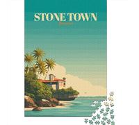 Stone Town Zanzibar Vintage Poster Jigsaw Puzzle 1000 Pieces, Historic Square Architecture, 1000 Pieces for Adults, Birthday Gift for Adults, Screen-Free Fun, 70x50cm/1000pcs