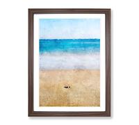 Stone Upon A Beach In Spain Painting Modern Framed Wall Art Print, Ready to Hang Picture for Living Room Bedroom Home Office Décor, Walnut A4 (34 x 25 cm)