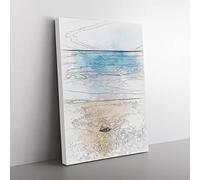 Stone Upon A Beach In Spain Sketch Modern Canvas Wall Art Print Ready to Hang, Framed Picture for Living Room Bedroom Home Office Décor, 76x50 cm (30x20 Inch)