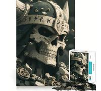 Stone Viking Skull with Runes 1000 Piece Jigsaw Puzzles for Adults Teenagers Memory Upgrade Light Relax Sharp Cut Lovely Gift 38x52cm