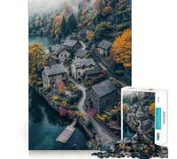 Stone Village by The Lake Jigsaw Puzzles 1000 Piece for Teenagers Enhance Memory Leisure Time Solid Cut Santa Wish Item 38x52cm