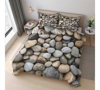 Stone Wall Duvet Cover Set Single Size, Cobblestone Farmhouse Bedding Set 135x200 cm, Quilt Cover with 1 Pillowcase, Soft Microfiber 2pcs, Zip 21D&-30