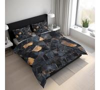 Stone Wall Duvet Cover Single Size, Reversible Print Design, 2 Pcs Modern Abstract Art Black Gold Bedding Set, Soft Microfibre Quilt Cover with 1 Pillowcase, Zip GG2l