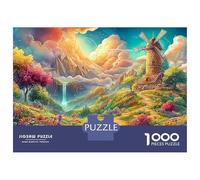 Stone Windmill on A Flowery Hill 1000 Piece Jigsaw Puzzle Colorful Windmill Great Gift for Boys, Girls, Men & Women 70x50cm/1000pcs