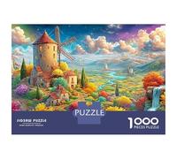 Stone Windmill over Colorful Valley 1000 Piece Jigsaw Puzzle Colorful Windmill Recycled Cardboard, Great Gift for All Ages 38x26cm/1000pcs
