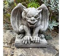 Stone Winged Gargoyle Statue - Heavy Reconstituted Stone Garden Ornament with Antique Finish - Frost-Proof Outdoor Gothic Sculpture for Patio, Pathway, Entrance or Home Decor - 30cm Hand-Finished
