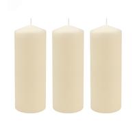 Stonebriar 3 Pack Tall 3 x 8 Inch 80 Hour Long Burning Unscented Ivory Wax Pillar Candles