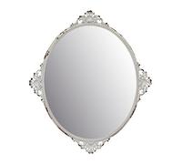 Stonebriar Decorative 11.7" x 10" Oval Antique White Metal Accent Wall Mirror with Attached Hanger, Country Rustic Decor for the Living Room, Bedroom, Bathroom, Hallway, and Entryway