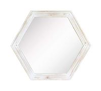 Stonebriar Decorative 24" Hexagon Hanging Wall Mirror with Worn White Painted Wood Frame and Attached Hanging Bracket