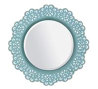 Stonebriar Decorative Round Metal Lace Wall Mirror with Attached Hanger, Light Blue