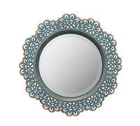 Stonebriar Decorative Round Metal Lace Wall Mirror with Attached Hanger, Turquoise, 12.5"