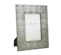 Stonebriar Industrial Distressed Metal Photo Frame with Rivet Detail, Decorative Picture Frame for Table Top or Wall Hanging Display, 4x6, Silver