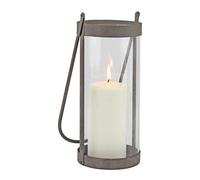 Stonebriar Industrial Glass Cylinder Hurricane Candle Lantern with Rustic Zinc Metal Frame and Handle