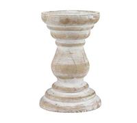 Stonebriar Medium Antique White Wooden Pillar Candle Holder