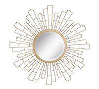 Stonebriar Round Decorative 23.6" Geometric Metal Sunburst Hanging Mirror for Wall, Antique Gold