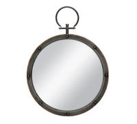 Stonebriar Round Rustic Bronze Metal Mirror with Rivet Detail and Hanging Ring for Wall