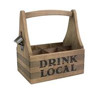 Stonebriar SB-6246A Wooden Drink Local Beer Caddy with Handle and Metal Bottle Opener, Wood, Brown