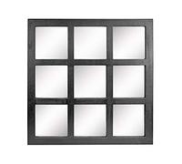 Stonebriar Square Rustic 9 Panel Window Pane Hanging Wall Mirror with Black Painted Wood Finish and Attached Mounting Brackets