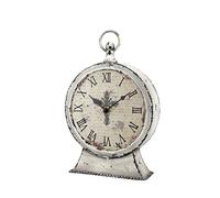Stonebriar Table Top Clock with Roman Numerals and Antique Finish, Metal, Worn White, 13"