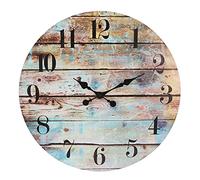 Stonebriar Vintage Farmhouse Wooden Round Battery Operated Hanging Wall Clock, 23.5"