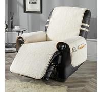 STONECREST Recliner Chair Cover, Faux Fur Sherpa Slipcover, Stay in Place (White/Beige, 25" Regular Recliner)