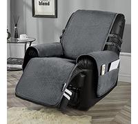 STONECREST Recliner Chair Cover, Water Resistant Velvet Quilted Slipcover, Stay in Place (Grey, Recliner 58cm Regular)