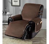 STONECREST Recliner Chair Cover, Water Resistant Velvet Quilted Slipcover, Stay in Place (LtChocolate, Recliner 86cm Regular Oversized & DeepSeat)