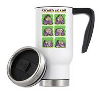 Stoned Again Funny Melting Face Graphic Vacuum Insulated Thermal Travel Coffee Mug 480ml White