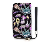 Stoned Trippy Drug Theme and Cool Psychedepic Character Slim Wallet for Women Long Purse Cute Clutch Wristlet Handbag Card Holders
