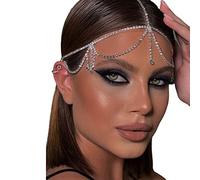 STONEFANS Bridal Layered Rhinestone Head Chain Headpiece Boho Tassel Forehead Hair Chain Accessories for Women Wedding, 1 Count (Pack of 1), Cubic Zirconia, Cubic Zirconia
