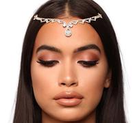 StoneFans Bridal Rhinestone Forehead Head Chain Clip Boho Crystal Teardrop Headpiece Wedding Festival Hair Accessories for Women Gift
