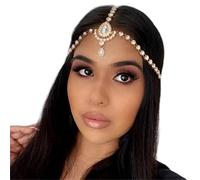 StoneFans Forehead Rhinestone Head Chain Headpiece for Women Boho Crystal Wedding Drop Hair Chain Jewelry Bride, 1 Count (Pack of 1), Plastic