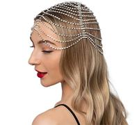 STONEFANS Rhinestone flapper Headpiece Cap for Women Girls Silver Crystal Head Chain Bridal Art Deco Party Hair Accessories
