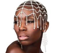 STONEFANS Tassel Rhinestone Cap Headpiece Flapper 1920s Roaring Crystal Head Chain Jewelry Gatsby Hair Accessories for Women (D-Silver)
