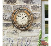 Stonegate Mosaic Quartz Wall Clock & Thermometer - Battery Powered Weatherproof Stone Effect Home Garden Decor - 33.5Cm Diameter