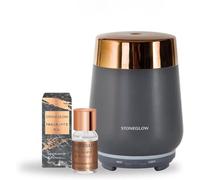Stoneglow Luna Collection Ceramic Perfume Mist Diffuser Starter Kit with Sandalwood & Patchouli Fragrance Oil (Dark Grey & Copper)