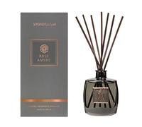 Stoneglow Metallique Collection Rose Ambre 200ml Scented Reed Diffuser, Premium Air Freshener, Lasts 16 Weeks, 10 Rattan Reed Diffuser Sticks, Refillable & Reusable, Rose Amber Musk Oud Patchouli