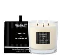 Stoneglow Modern Classics Collection - Saffron & Cedarwood 3 Wick Scented Candle 760 Grams (Black)