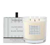 Stoneglow Modern Classics Collection - Silver Birch & Black Pepper 3 Wick Scented Candle 760 Grams (Grey)